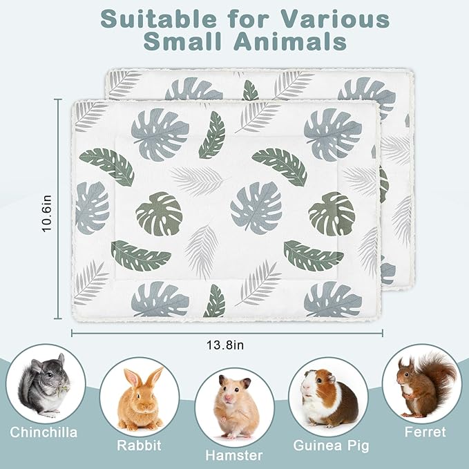 Glittme 2Pcs Bunny Bed Rabbit Bed for Indoor Cage Soft Guinea Pig Bed Fleece Mat Pad Warm Small Animal Bedding Accessories for Hamster Ferret Washable Non-Slip Rabbit Hide House Liner