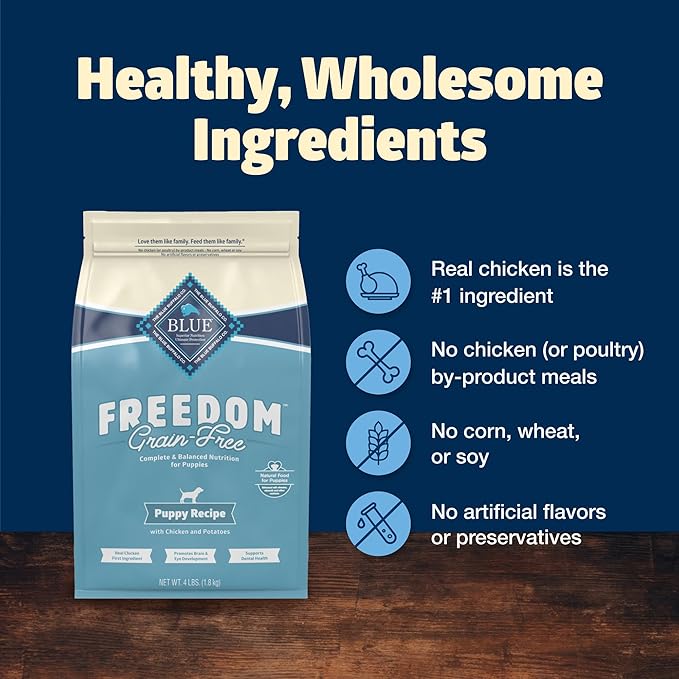 Blue Buffalo Freedom Grain-Free Puppy Dry Dog Food with DHA, Complete & Balanced Nutrition for Puppies, Made in the USA with Natural Ingredients, Chicken & Potatoes, 4-lb Bag