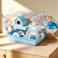 7-in-1 Acrylic Hamster Cage with All Accessories - Double Layer Hamster House with Transparent Viewing, Chew-Proof Small Pet Mice Enclosure Cage for Dwarf Syrian Gerbils, 14*11*10in (Blue)