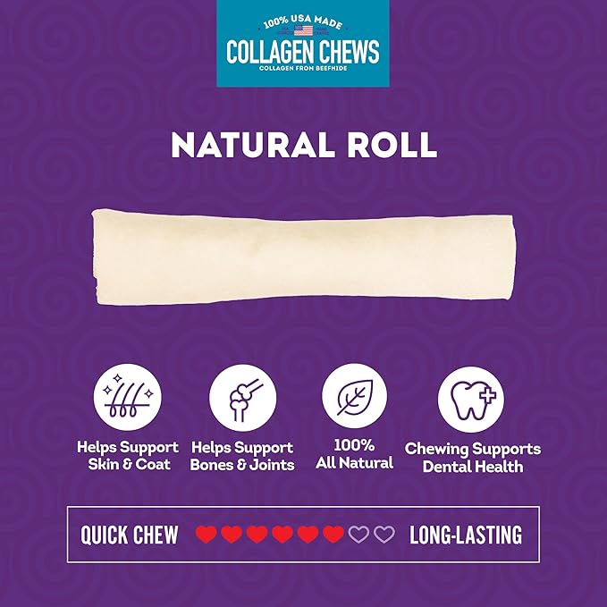 USA Collagen Rolls 6-7" Dog Chew Treats - Natural Flavor, 4 Count/1 Pack