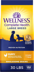 Wellness Complete Health Puppy Dry Dog Food, Large Breed, Wholesome Grains, Natural, Chicken, Oatmeal, & Salmon Recipe, (30-Pound Bag)