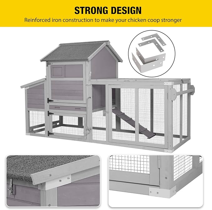 Large Chicken Coop for 2-4 Chickens, Wooden Poultry Hen House with Nesting Box & Perch, Weatherproof Outdoor Chicken Tractor with Wheels
