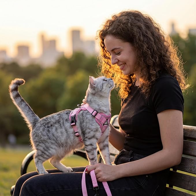 Cat Harness and Leash Set Escape Proof Tactical Extra Large Kitten Harness Emotional Support Cat Vest, Pink, XXL