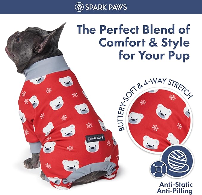 Spark Paws Dog Christmas Pajama, Dog Recovery Suit Male, Onesie, Ultra-Soft and 4-Way Stretch, for Small Medium and Large Breeds - Polar Bear - XL