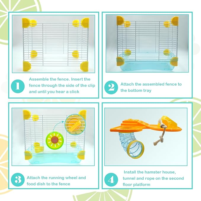 2 Layers Hamster Cage with Tubes Mouse Cage with Accessories Water Bottle Food Dish Transparent Hamster Habitat with Exercise Wheel for Hamster Guinea Pig Gerbil (10.9" x 8.1" x 9.8" Blue)
