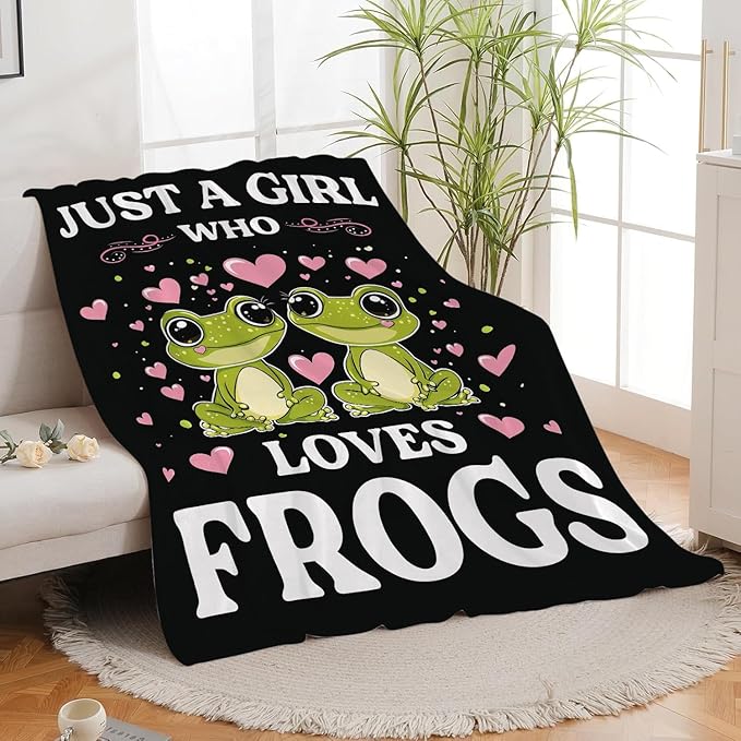 Frog Blanket Just A Girl Who Loves Frogs Cute Cartoon Frog Throw Blanket Gifts for Girls Boys Kids Women Men Adults Super Soft Cozy Plush Fluffy Fuzzy Fleece Blanket Home Decor 50''X60''