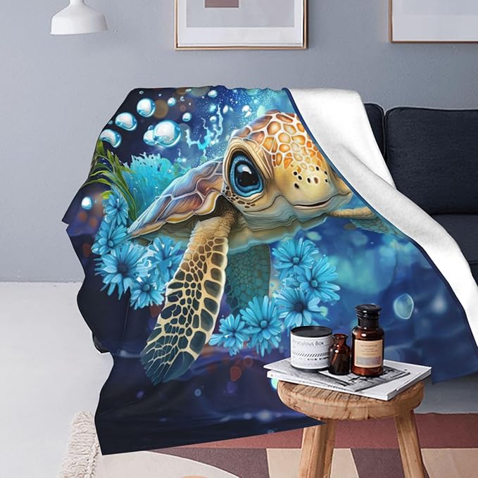 Turtle Blanket Sea Turtle Throw Blankets Cozy Fleece Flannel Blanket Lightweight Bedding Blanket Turtle Gifts Stuff for Girls Boys Women Lovers Adults Decor for Couch Sofa Bed 60"X50"