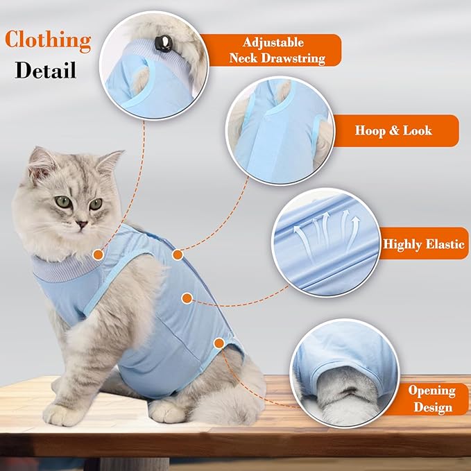 Cat Surgical Recovery Suit Professional for Male Female Cats Abdominal Wounds Cone E-Collar Alternative, Anti-Licking or Skin Diseases Pet Surgical Recovery Suit, Soft Fabric Onesies for Cats