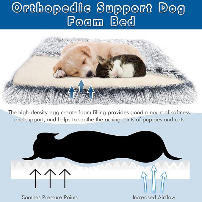 Dog Bed with Cover Cave, Orthopedic Dog Bed with Blanket, 33.5 * 27.6'' Rectangle Pet Crate Cozy Cuddler Mat, Anti-Anxiety Memory Foam Calming Pad for Puppy Cat with Removable Washable Cover