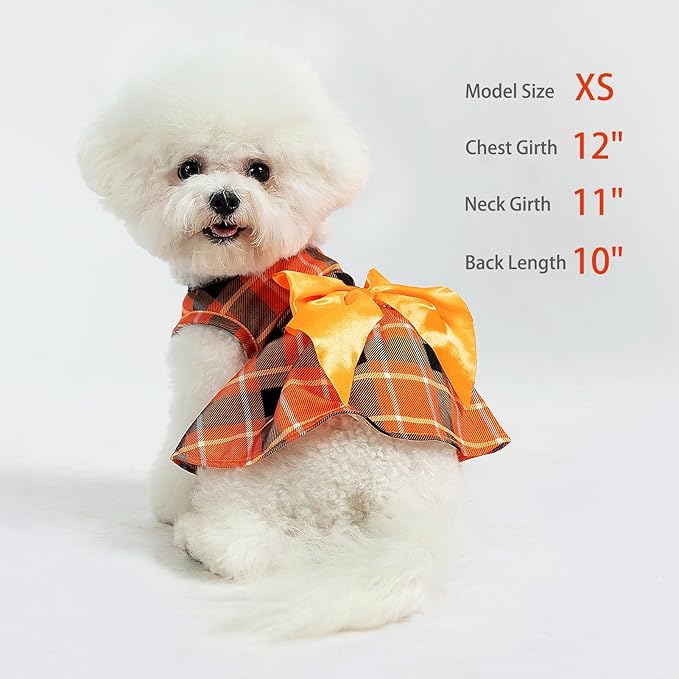 PUPTECK Plaid Fall Dog Dress Pet Apparel for Autumn with Cute Bowtie Puppy Clothes Outfit, Plaid, M