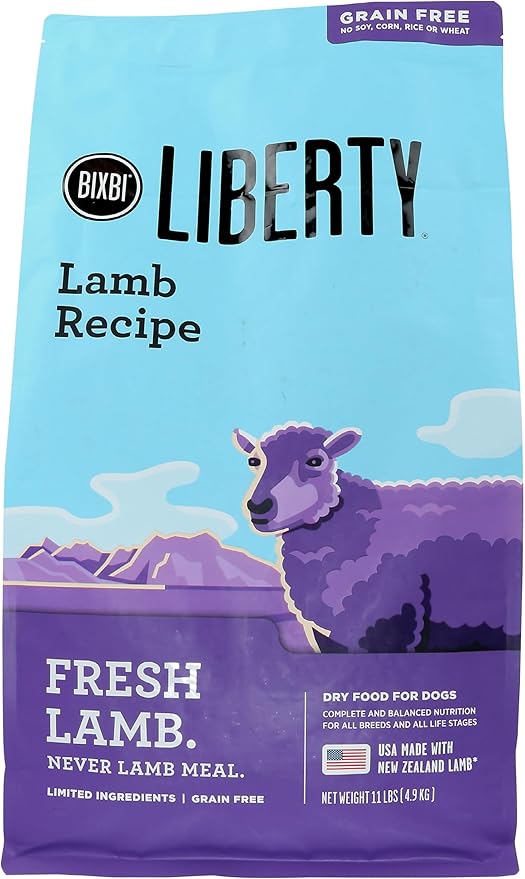 BIXBI Liberty Grain-Free Dry Dog Food, Lamb Recipe – Fresh Meat, High Protein, No Meat Meals – USA Made, 11 lbs