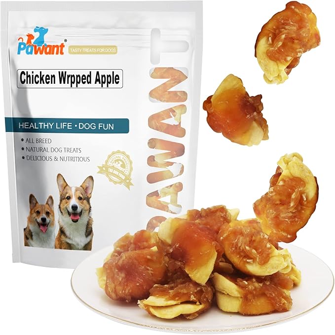 Chicken Wrapped Apple Dog Treats with Real Chicken and Apple, Soft and Chewy Training Snacks for All Dog Sizes, 0.5lb/227g