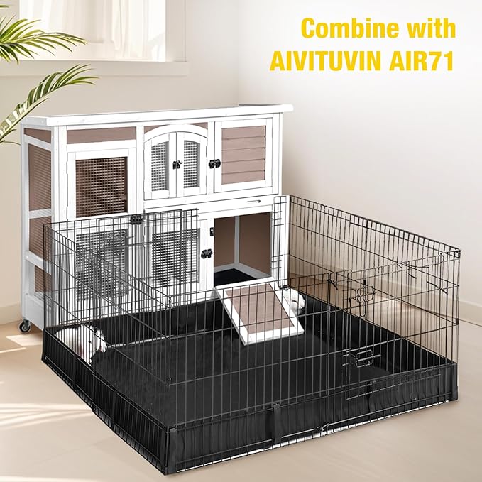 AIVITUVIN Rabbit Hutch Indoor Rabbit Cage Outdoor Two Story Bunny Cage Bunny Hutch Pull Out Tray Guinea Pig Cage on Wheel（Brown）