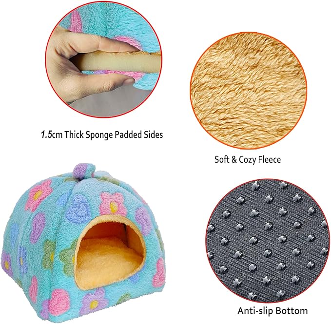 Guinea Pig Bed, Guinea Pig Warm Hideout House Accessories Cozy Bed for Small Animals Hamsters Chinchillas Dwarf Bunnies Hedgehogs. M, Green Flower