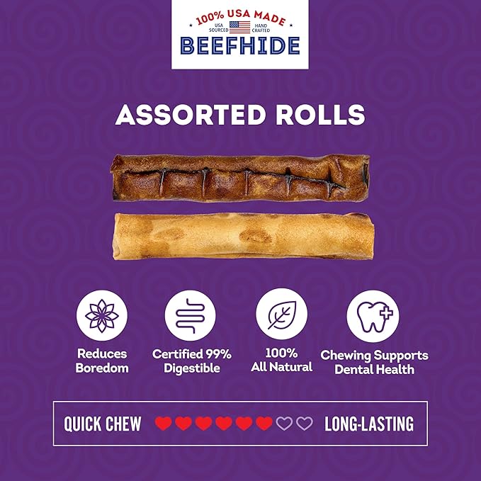 USA Beefhide Chip Rolls 5-6" Dog Chew Treats - Chicken & Beef Flavor, 20 Count/2 Pack