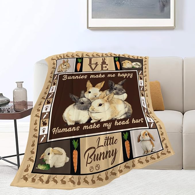 Bunny Throw Blanket Rabbit Bunny Stuff Gifts for Kids Girls Boys Adults Women Men Soft Cozy Warm Plush Fluffy Fuzzy Fleece Blanket 40''X50''