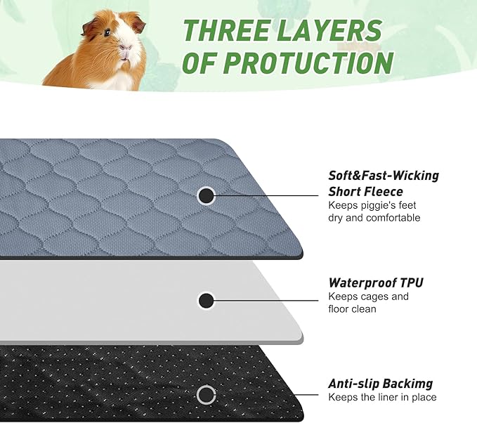 Guinea Pig Cage Liners, 36''X72'' Washable Guinea Pig Pee Pads, Non Slip Reusable Super Absorbent Guinea Pig Training Mat Bedding Fleece for Small Animals Hamster Rabbit Chinchilla Rat, 2Pack