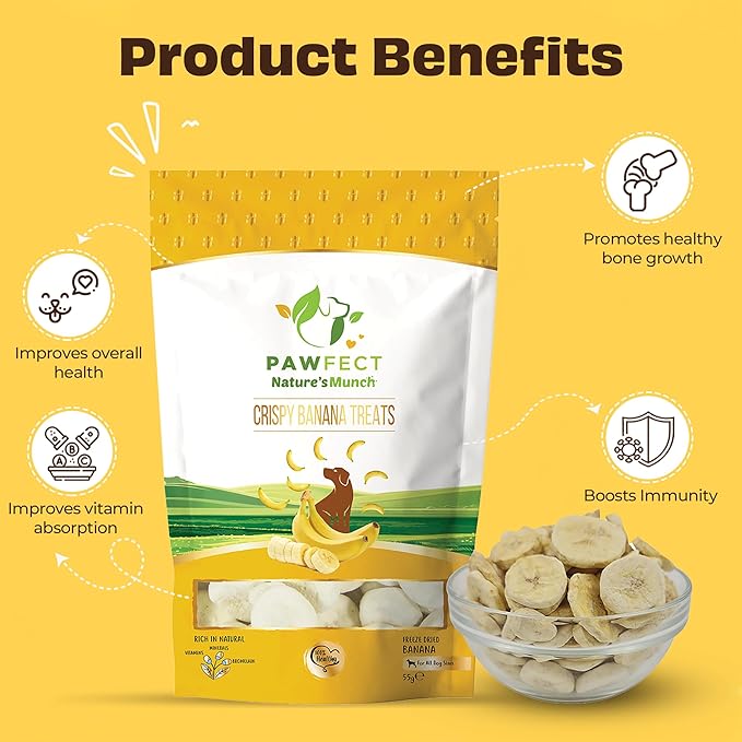 100% Natural Freeze-Dried Banana Treats for Dogs | Single Ingredient | Vegan Treats | Grain & Gluten Free | Low Calorie Training Treats (1.94oz)