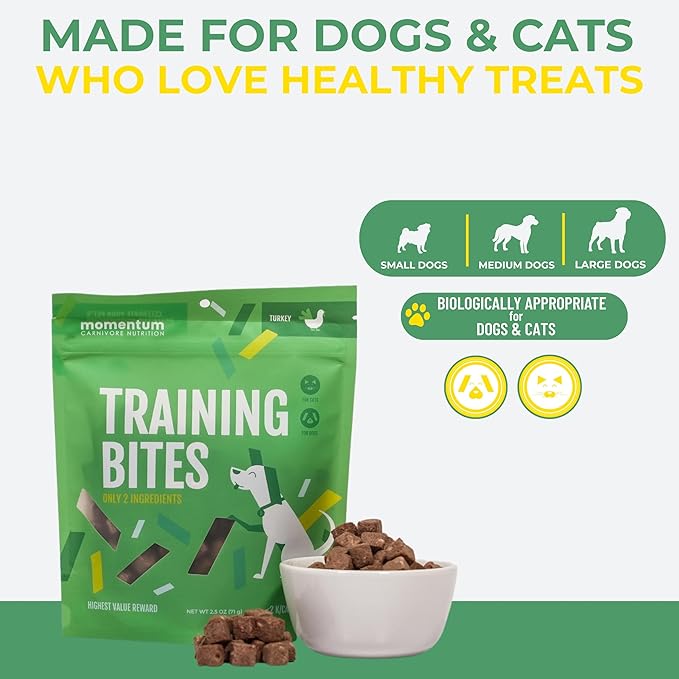 Momentum Carnivore Nutrition Freeze-Dried Turkey Training Bites – Two Ingredients-Turkey Gizzards and Hearts, All-Natural Dog Treats –Made in USA – Perfect for Training & Rewards- 2.5 oz Bag