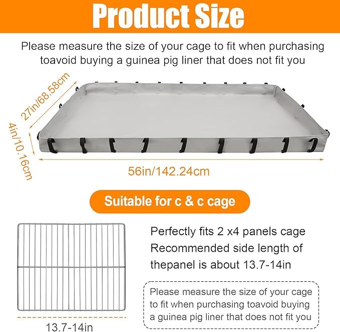 Guinea Pig Cage Bottom Tarp for C&C Grids Habitat Cage Panel, 56x27 inches Guinea Pig Cage Liner Base, Washable Small Animal Cage Bedding for Rabbits Hamsters Hedgehogs Ferrets Small Pets(No Cage)