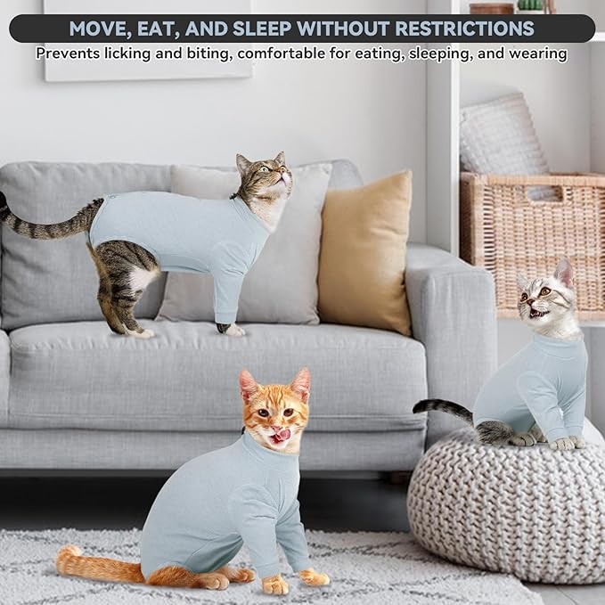 Cat Neuter Surgery Recovery Suit Male, Anti-Licking Cats Spay Recovery Suit Female, Long Sleeve Prevent Shedding Body Suit Post Surgery, Breathable Cone & E Colla Alternative Cat Apparel