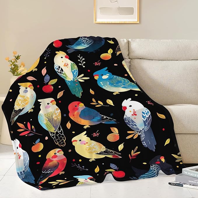 Parrot Bird Throw Blanket Cute Cockatiel Stuff Gifts for Kids Girls Boys Adults Women Men Soft Cozy Warm Plush Fluffy Fuzzy Fleece Blanket Decor 60''X80''