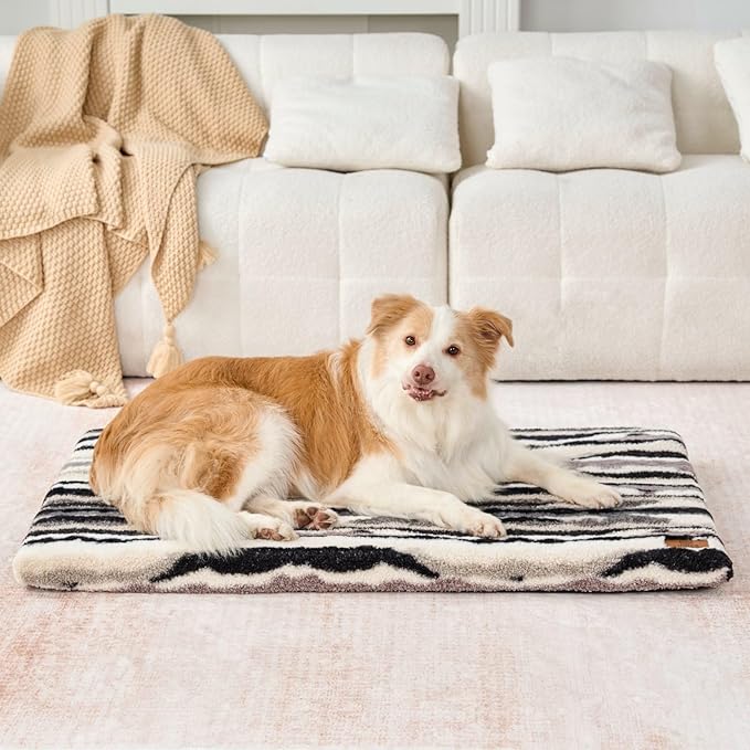 LIORCE Dog Crate Pad - Dog Bed Large Sized Dogs with Removable Washable Cover and Waterproof Lining - XL Memory Foam Pet Bed for Crate - Reversible Kennel Mat (Cool & Warm), 42-inch, Zebra
