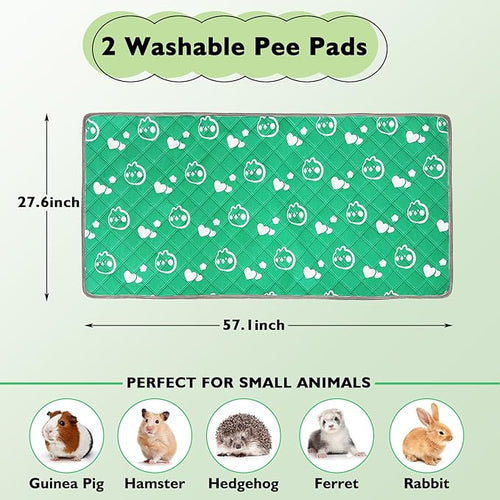 2 Pack Guinea Pig Bedding - Washable Guinea Pig Liners for C&C 2x4 Cage, Waterproof Reusable & Anti Slip Pee Pads Super Absorbent Mats for Small Animal Rabbit Hamster Rat (Green, 57 x 28 Inch)