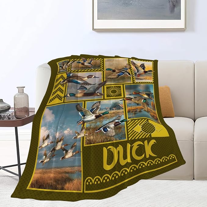 Duck Throw Blanket Hunting Mallard Duck Stuff Gifts for Kids Girls Boys Adults Women Men Soft Cozy Warm Plush Fluffy Fuzzy Fleece Blanket Decor 60''X80''