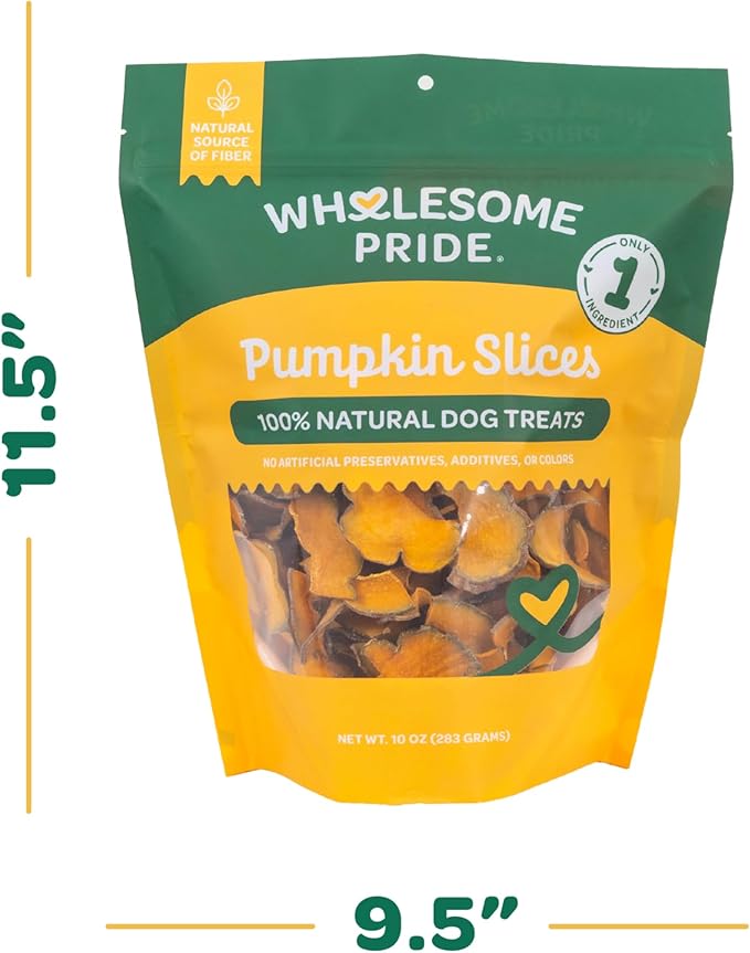 Wholesome Pride Pumpkin Slices Dog Treats – Limited Ingredient, Dehydrated, All Natural, 10 oz
