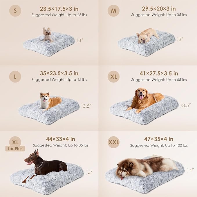 EHEYCIGA Fluffy XXL Dog Crate Pad, Plush Faux Fur Bed for Extra Large Size, Calming Anti Anxiety XXL Dog Bed for Crate, Washable Soft Warm Mat with Non-Slip Bottom