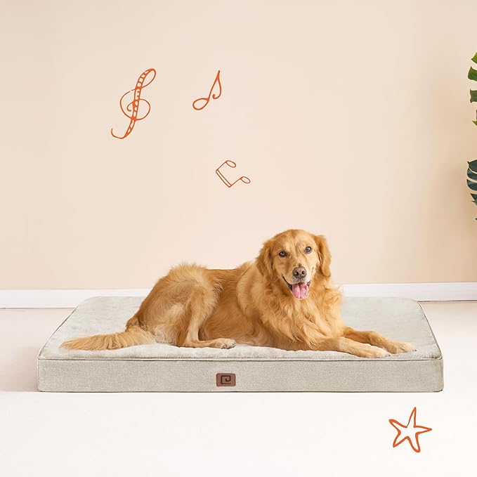 EHEYCIGA Waterproof Dog Bed Memory Foam 41x27, Orthopedic Dog Beds Mat for Extra Large Dogs with Removable Cover, Beige