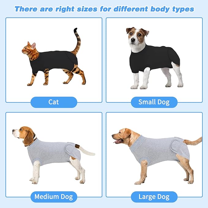 2 Packs Breathable Cotton Dog Recovery Suit for After Neuter Spay Abdominal Wounds Protector, Professional Anti-Licking Onesies for Male Female Pets Surgery Bandages, M Black Grey Pure