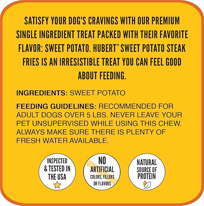 Hubert Pet Gourmet Vegan Sweet Potato Steak Fries, Single Ingredient Natural Dog Treats, 2.5 lb Super Value Bag