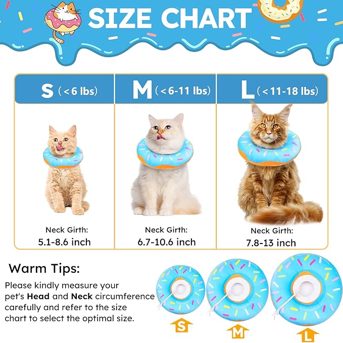 Hpetppy Cat Cone Collar Soft, Cat Recovery Collar for Wound Healing Cute Cat Donut Adjustable Cat Cones to Stop Licking Comfortable Lightweight Neck Elizabethan Collars for Cats Kittens After Surgery
