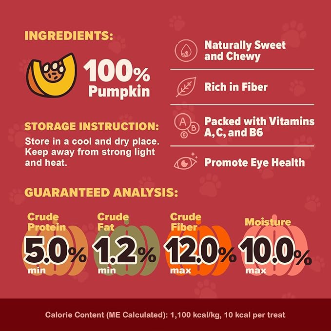 Pumpkin Chips for Dogs – 100% Natural Single Ingredient Dog Treats – Crunchy & Crispy – Easy to Digest, Hypoallergenic, Grain-Free – Healthy Snack for All Breeds – 6 oz