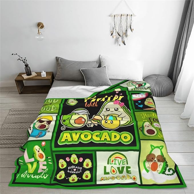SweetFox Avocado Blanket, Funny Cute Avocado Decor Throw Blanket Gifts for Girls Boys Lovers Super Warm Soft Plush Lightweight Fleece Flannel Winter Bedding Blankets for Kids Adults Women 80"X60"