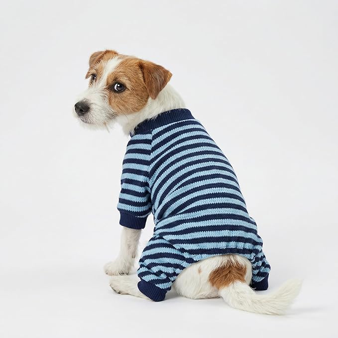 Fitwarm Blue and White Striped Dog Pajamas, Waffle Dog Clothes for Small Dogs Girl Boy, Puppy Onesie with Feet, Pet Cat Outfit, XXL