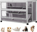 GUTINNEEN Guinea Pig Cages - Metal Iron Frame, Hamster Cage with Chew-Proof Aluminum Edges, Movable Small Animal Hideout with Leak-Proof Tray, White