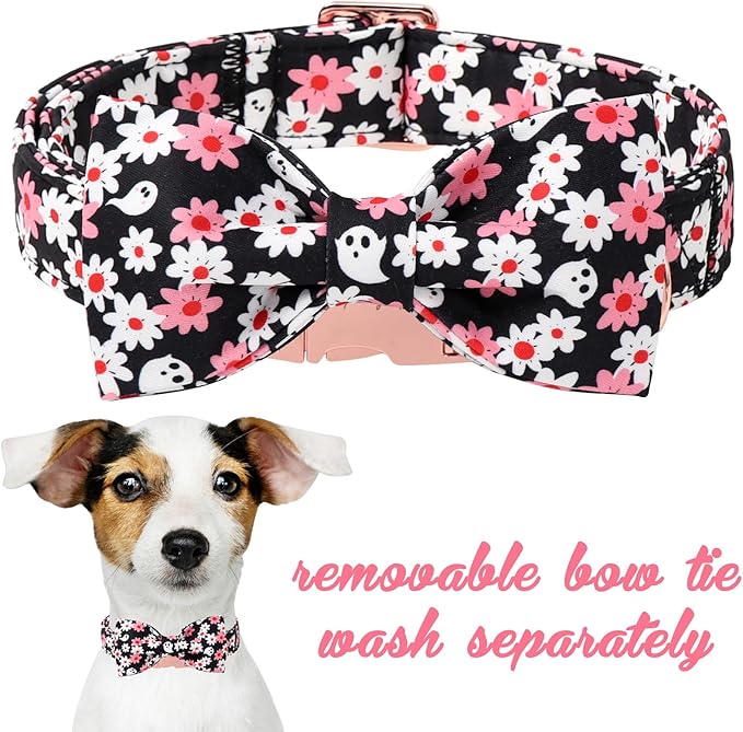 Unique style paws Cotton Dog Collar with Bow Autumn Puppy Collar with Halloween Ghost Flower for Small Medium Large Boys Girls Dogs