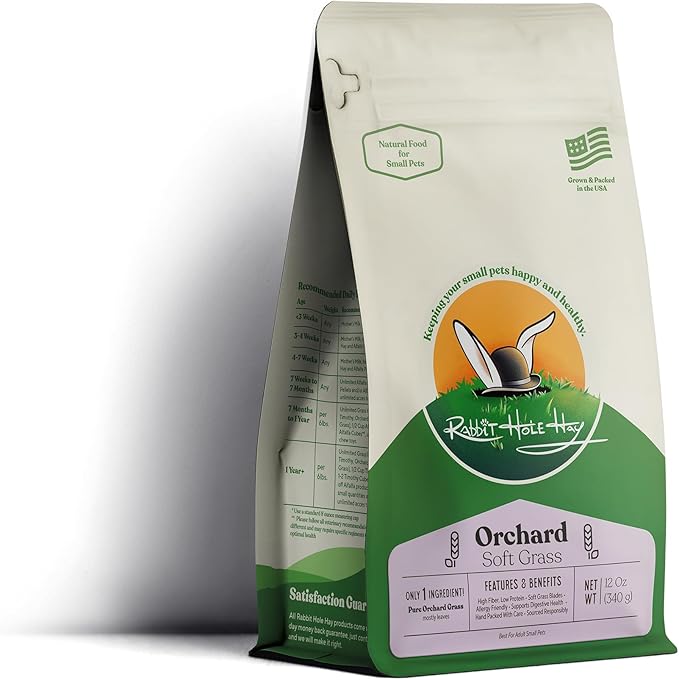 Rabbit Hole Hay - Ultra Premium Soft Orchard Grass for Small Pets - 12 oz Bag - Soft & Nutritious