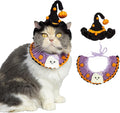 Cat Costume - Cute Ghost Bib & Pumpkin Hat for Cats and Small Sized Dogs, Festive Pet Apparel, Adjustable and Breathable Dog Witch Costume