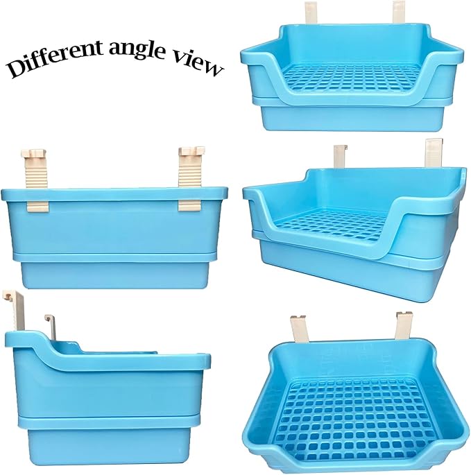 Kathson Bunny Chew Toys for Teeth Grinding, Rabbit Wooden Scratch Board and Blue Extra Large Rabbit Litter Box Trainer