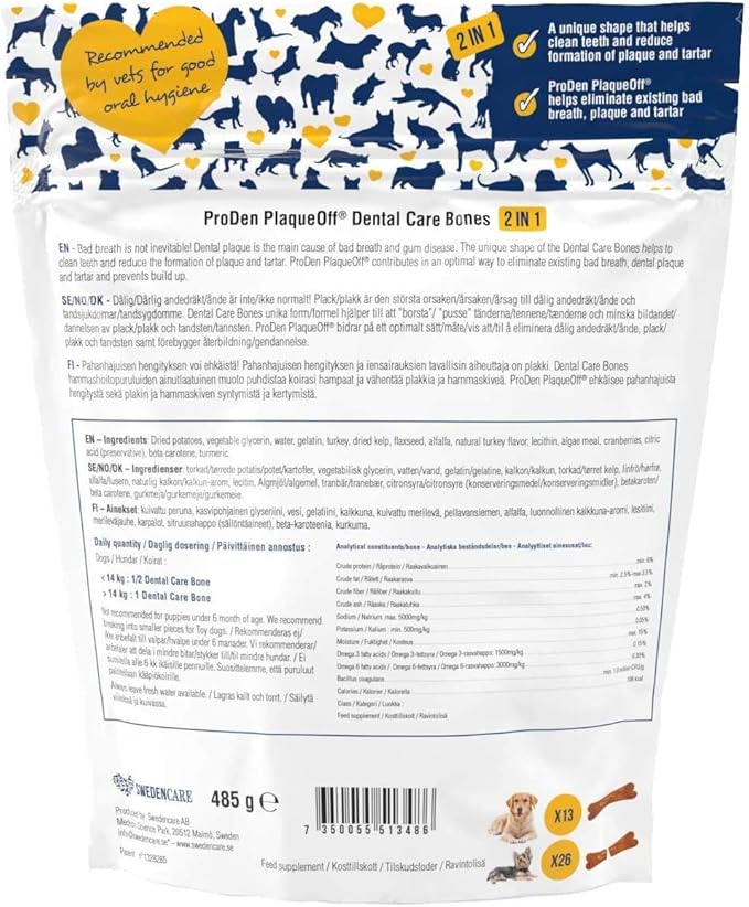 ProDen PlaqueOff 3 Flavor Dental Bone Dog Treat Bundle: Chicken & Pumpkin, Turkey & Cranberry, and Bacon, 17 Ounces Each