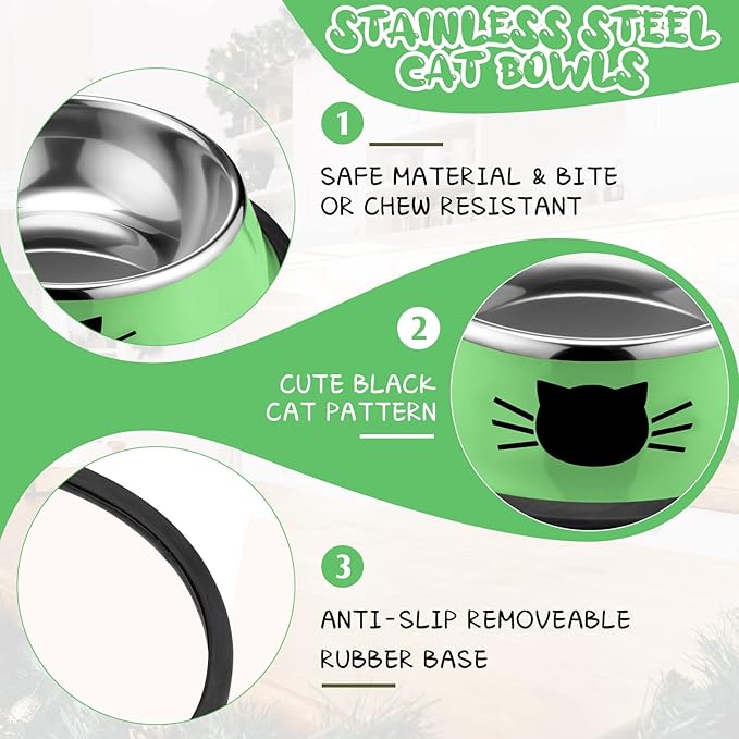 Amylove 6 Pcs Cat Bowls for Food and Water Cat Dishes Stainless Steel Pet Food Bowls 7 oz Anti Slip Metal Pet Dish with Removable Rubber Base Thick for Feeding Indoor Kitten Small Dog(Classic Color)