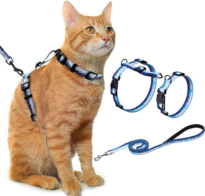 Hikiko Cat Harness and Leash Set Escape Proof Adjustable Walking Travel Soft Boy Kitten Harness for Small Medium Large Cats (Hill, M)
