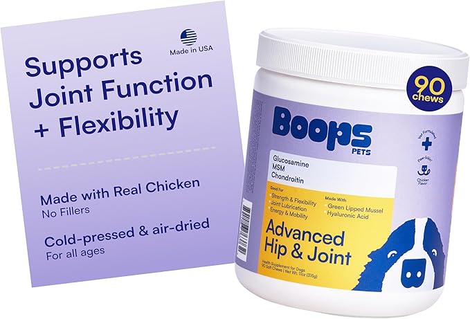 Advanced Hip & Joint Supplement for Dogs - 90 Soft Chews with Glucosamine, MSM, Chondroitin & Multivitamins - Supports Mobility & Flexibility - Made with Pasture-Raised Chicken
