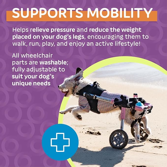 Walkin' Wheels Small Dog Wheelchair, Lightweight Dog Wheelchair for Back Legs, 11-14 lbs, for 7-8 inches Leg Height - Pink