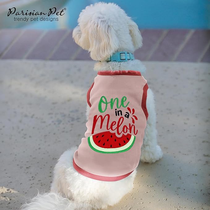 Parisian Pet Dog Shirt – 100% Cotton Shirts for Small Dogs – Pullover Sleeveless Puppy Vest – Breathable Cute Watermelon Pet Apparel – Pink Summer Dog Clothes - Stretchy T Shirts for Dogs