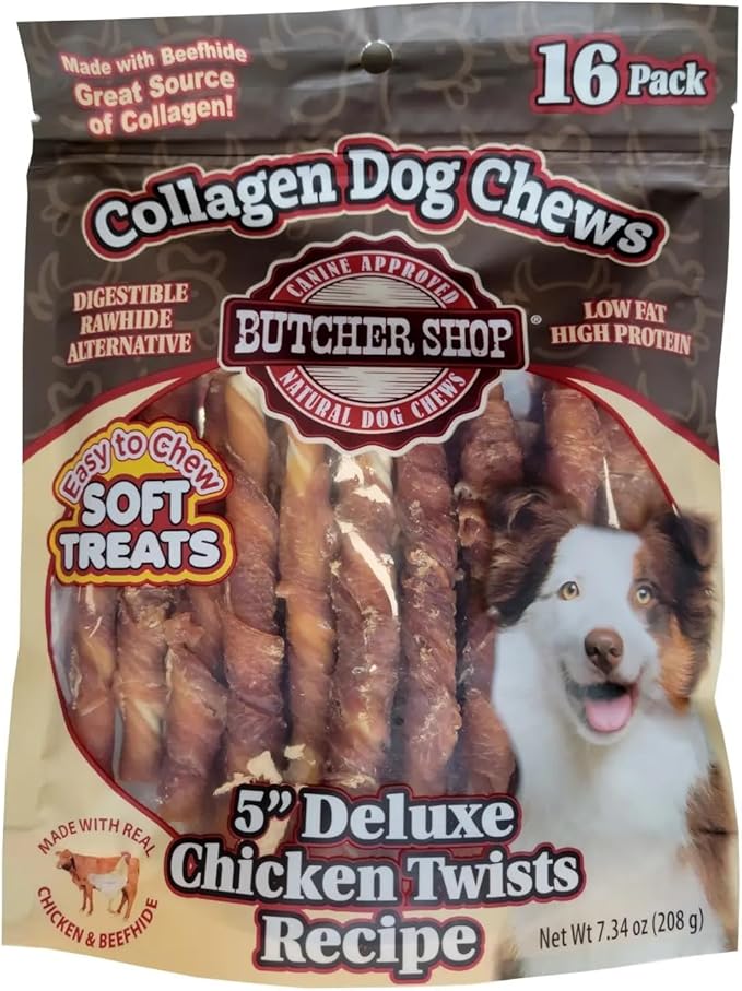 Butcher Shop Collagen Dog Chews 5” Deluxe Chicken Twists Dog Treats (2 Pack - 7.34 oz per Pack)